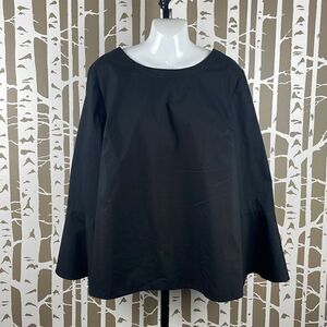 Worthington Boho 70s Style Bell Sleeve Stretch Poplin Blouse 1X Black